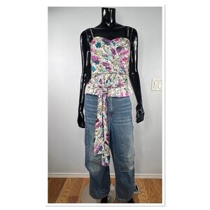 DKNY Silk Blend Multicolor Women Patterned Crop Spaghetti Strap Wrap Top Sz 8